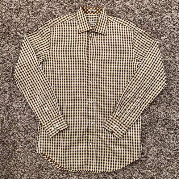 Bugatchi Men’s Shaped fit Checkered Button down shirt Small - Picture 4 of 11
